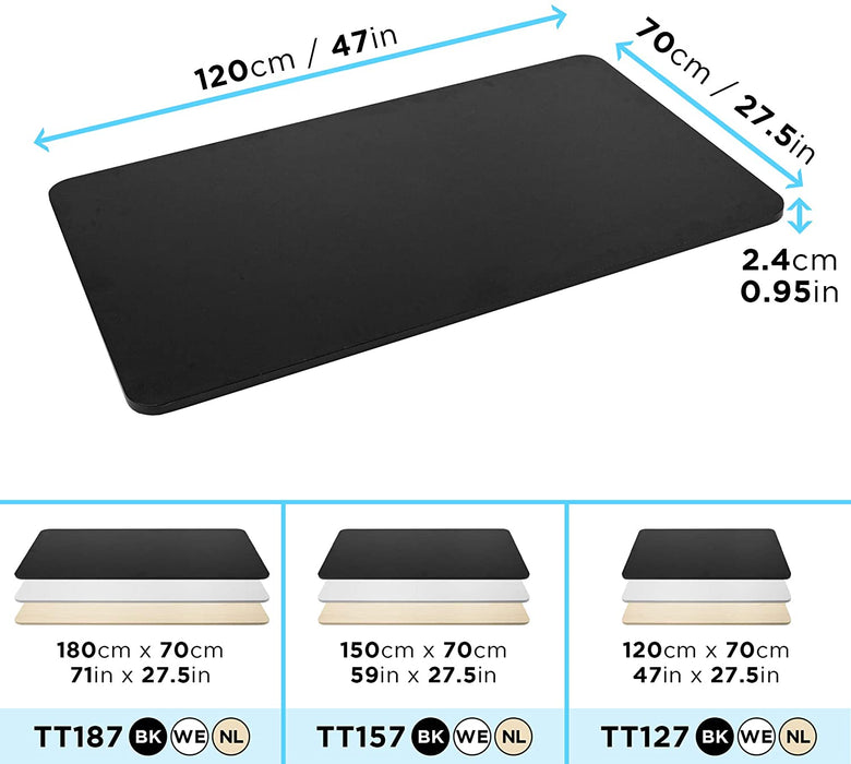 Duronic TT127 BK Blat biurek regulowanych 120 x 70 Płyta MDF obciażenie do 100 kg kolor czarny