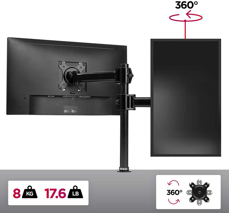 Duronic DM251X2 Uchwyt biurkowy do monitora ekranu | VESA 75 lub 100 |wieszak | ramię| maks. 8 kg |stojak | regulacja monitora