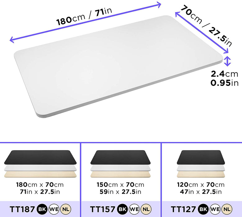 Duronic TT187 WE Blat do biurka regulowanego 180x70 płyta MDF obciażenie do 100 kg kolor biały