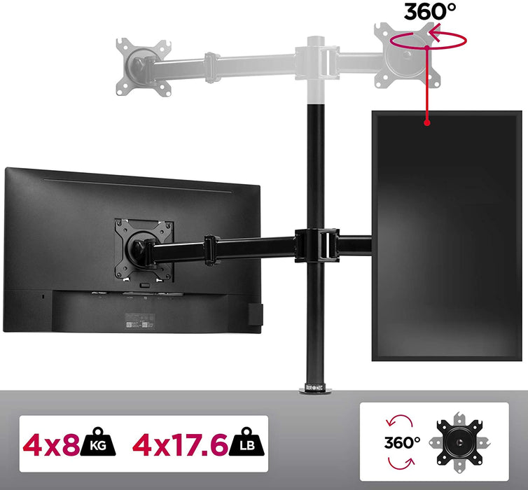 Duronic DM254 Uchwyt czterech monitorów 4 ekrany  | VESA 75 lub VESA 100 | wieszak | ramię |  maks. 8 kg  | na 4 monitory | stojak | regulacja monitora, ekranu