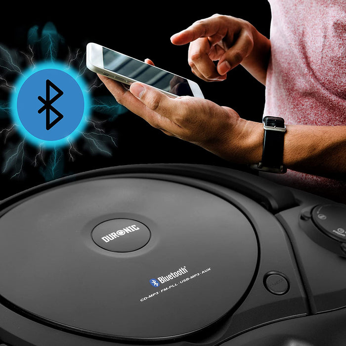Duronic RCD6200 Boombox odtwarzacz CD i przenośne radio FM AM odważanie z USB pendrive komunikacja Bluetooth odtwarzacz MP3 AUX ładowanie telefonu komórkowego