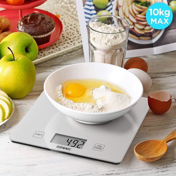 Duronic KS1080 Elektroniczna waga kuchenna płaska | 10 kg | srebrna | cyfrowy wyświetlacz