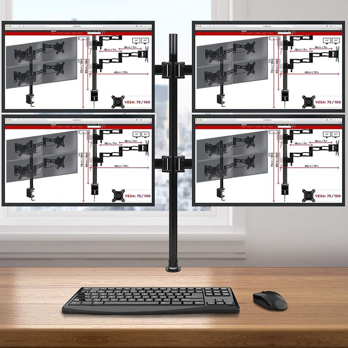 Duronic DM254 Uchwyt czterech monitorów 4 ekrany  | VESA 75 lub VESA 100 | wieszak | ramię |  maks. 8 kg  | na 4 monitory | stojak | regulacja monitora, ekranu