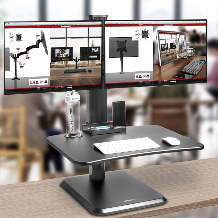 Duronic DM05D15 Podnośnik praca siedząca - stojąca | uchwyt dwóch monitorów i klawiatury | biurko do pracy na stojąco | stacja robocza