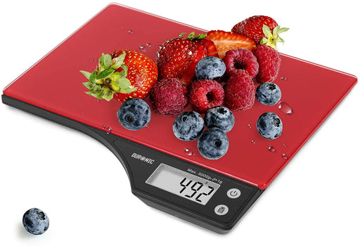 Duronic KS350 Elektroniczna waga kuchenna szklana do 5 kg czerwona waga cyfrowy wyświetlacz