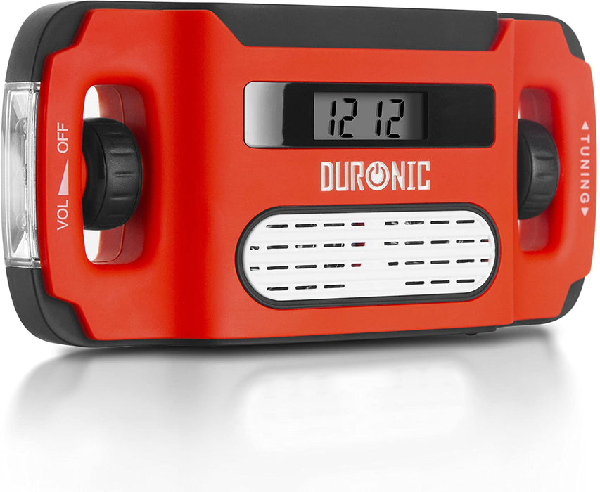 Duronic APEX Radio turystyczne dynamo solarne USB | z lampką LED | korba ręczna | camping | biwak | latarka dynamo | USB | radio solarne | zegar | wyświetlacz