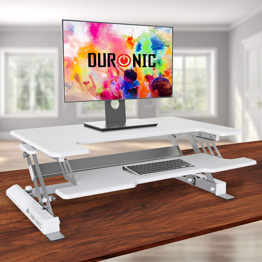 Duronic DM05D1 WE Nakładka biurko do pracy na stojąco | Podnośnik praca siedząca - stojąca | uchwyt na monitor i klawiaturę | podnośnik do laptopa | stacja robocza